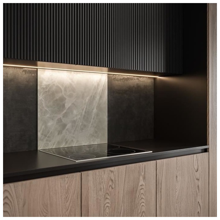 Saint-Gobain Fond de hotte en verre ONYX gris obtenu par Impression di