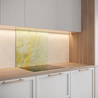 Saint-Gobain Fond de hotte en verre ONYX jaune obtenu par Impression d