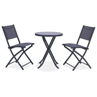 Ensemble Repas Jardin -1 table ronde + 2 chaises pliantes - Acier - Gr