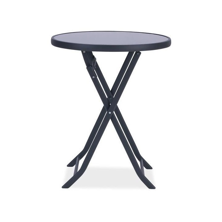 Ensemble Repas Jardin -1 table ronde + 2 chaises pliantes - Acier - Gr