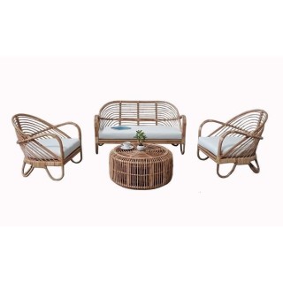 Salon de jardin en rotin naturel avec coussins - 4 personnes - Amata -