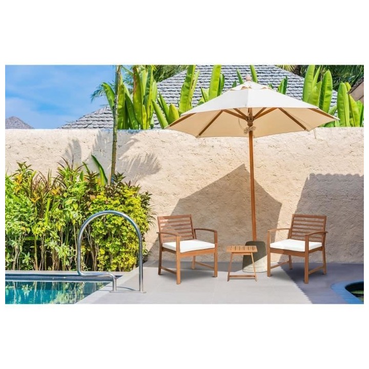 Salon de jardin en bois d'Acacia FSC avec coussins - 2 personnes - Cal