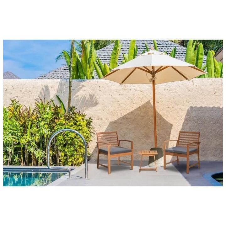 Salon de jardin en bois d'Acacia FSC avec coussins - 2 personnes - Cal