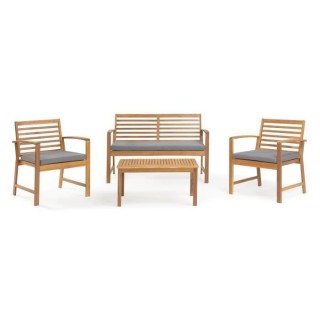 Salon de jardin en bois d'Acacia FSC avec coussins - 4 personnes - Cal
