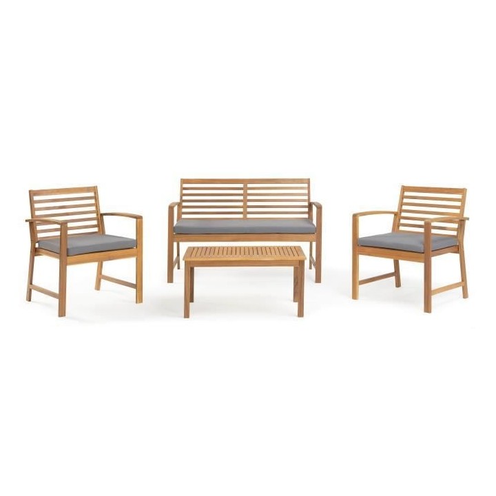 Salon de jardin en bois d'Acacia FSC avec coussins - 4 personnes - Cal