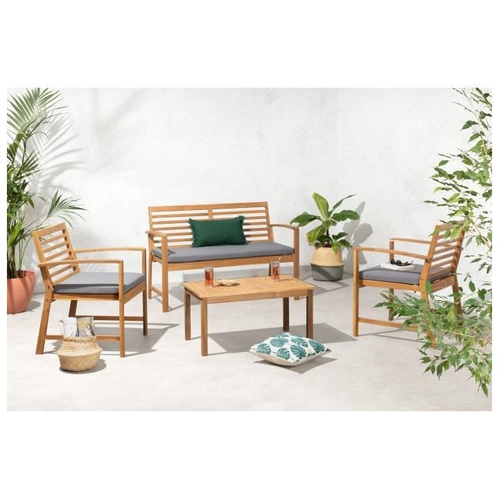 Salon de jardin en bois d'Acacia FSC avec coussins - 4 personnes - Cal