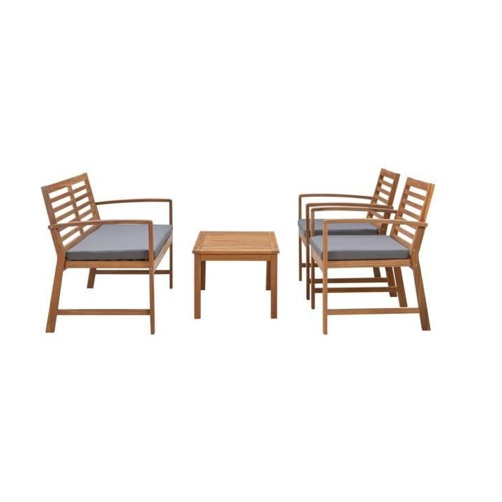 Salon de jardin en bois d'Acacia FSC avec coussins - 4 personnes - Cal