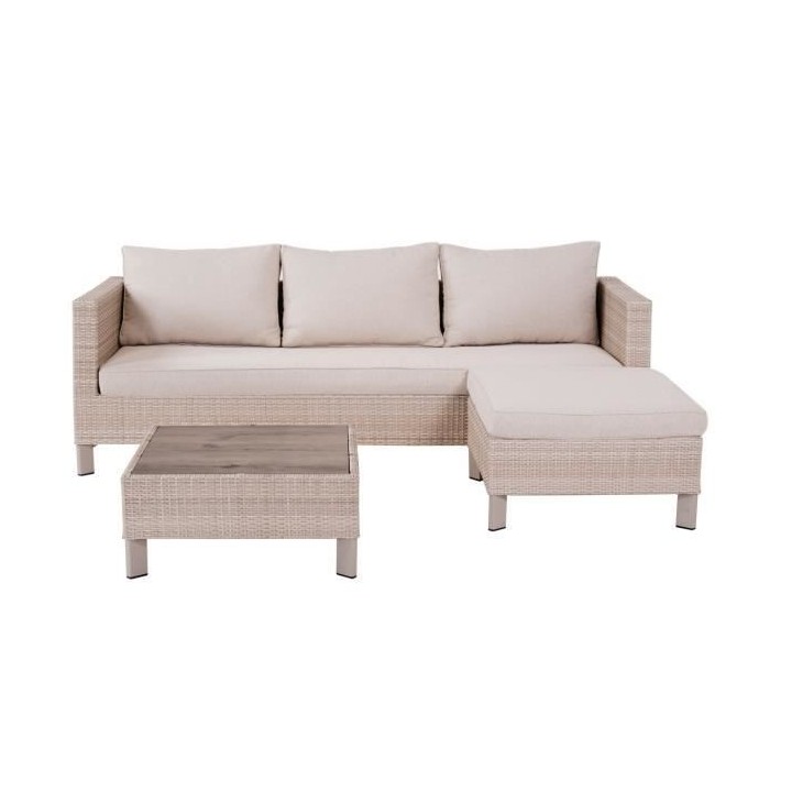 Salon de jardin en résine tressée avec coussins 3 personnes CUBA Bei