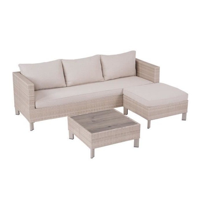 Salon de jardin en résine tressée avec coussins 3 personnes CUBA Bei