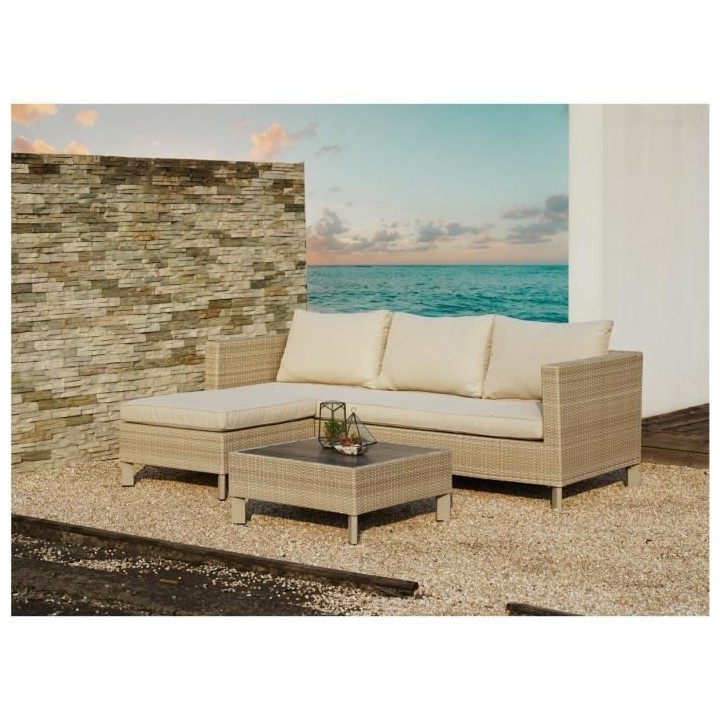Salon de jardin en résine tressée avec coussins 3 personnes CUBA Bei