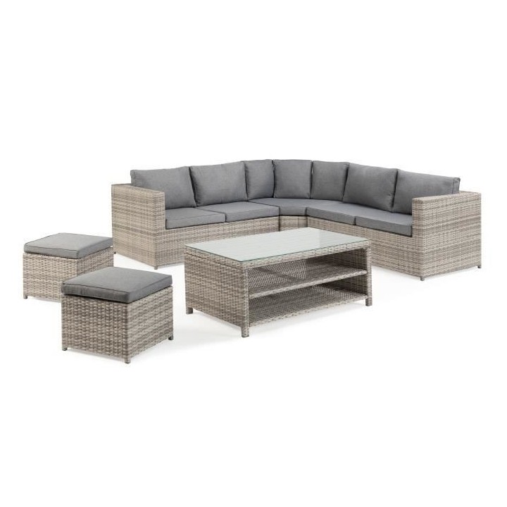 Salon de jardin d'angle en résine tressée - 6/7 personnes - Ferata