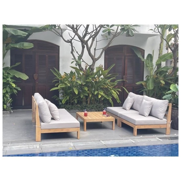 Salon de jardin en bois d'Acacia FSC avec coussins - 4 personnes - Fer