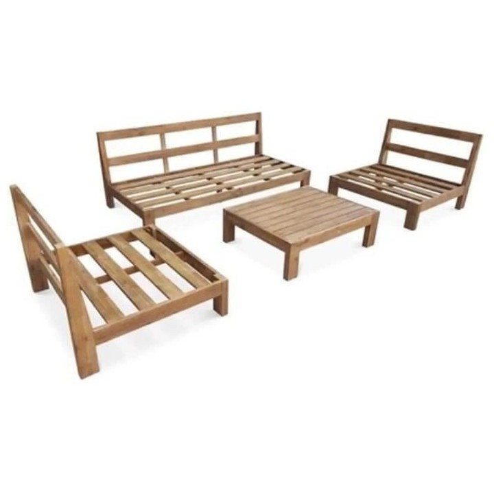 Salon de jardin en bois d'Acacia FSC avec coussins - 4 personnes - Fer