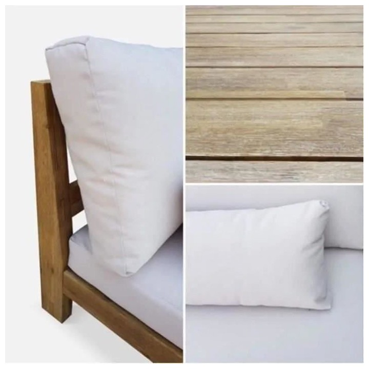 Salon de jardin en bois d'Acacia FSC avec coussins - 4 personnes - Fer