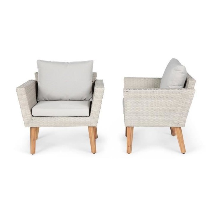 Salon de jardin en résine tressée et pieds en bois d'Acacia FSC avec