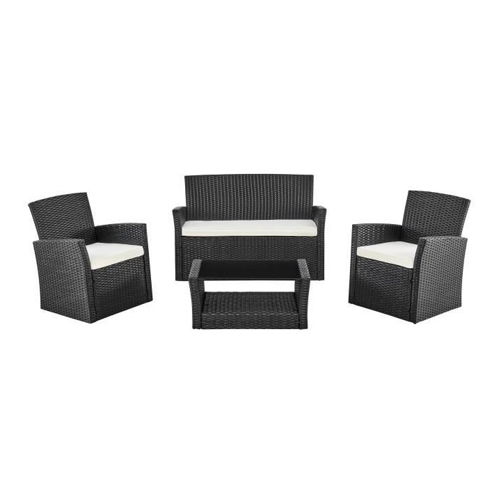 Salon de jardin en résine tressée avec coussins - 4 personnes - port