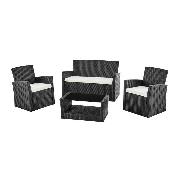 Salon de jardin en résine tressée avec coussins - 4 personnes - port