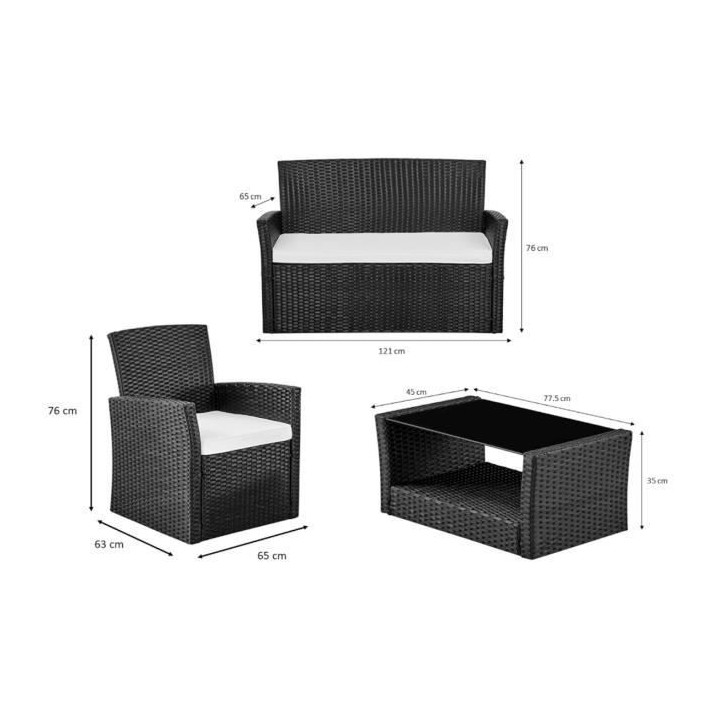 Salon de jardin en résine tressée avec coussins - 4 personnes - port