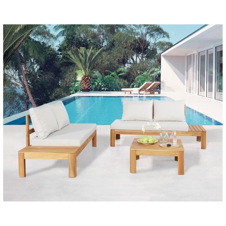 Salon de jardin en bois d'acacia FSC 4 personnes avec coussins - SANA