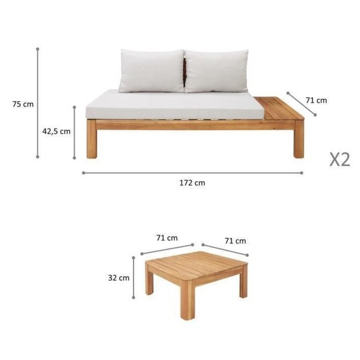 Salon de jardin en bois d'acacia FSC 4 personnes avec coussins - SANA