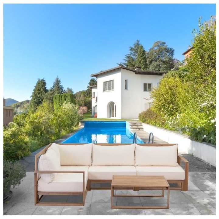 Salon de jardin en bois d'Acacia FSC avec coussins - 5 personnes - San