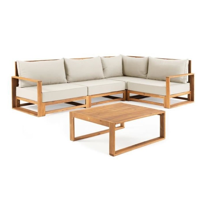 Salon de jardin en bois d'Acacia FSC avec coussins - 5 personnes - San