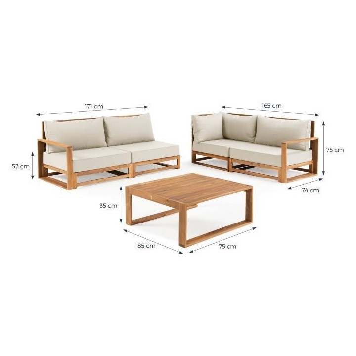 Salon de jardin en bois d'Acacia FSC avec coussins - 5 personnes - San