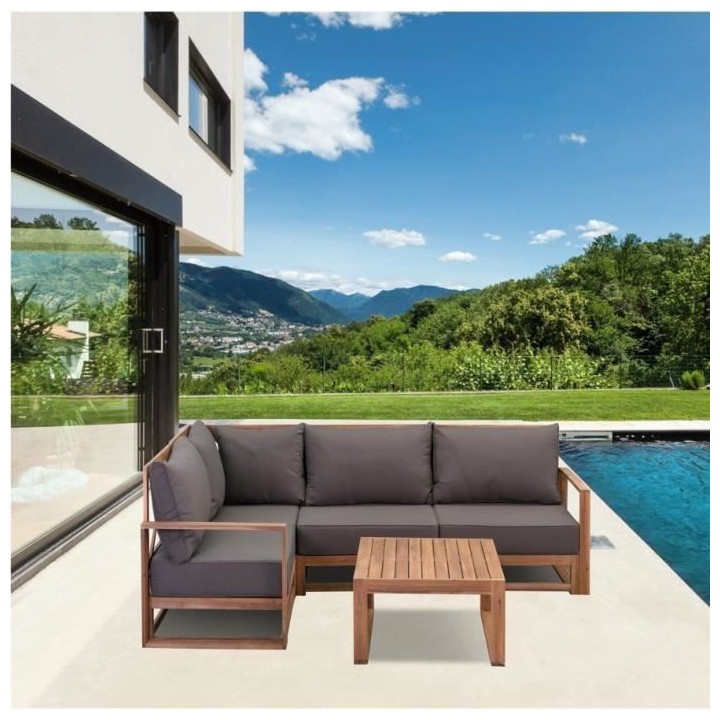 Salon de jardin en bois d'Acacia FSC avec coussins - 5 persones - Sant