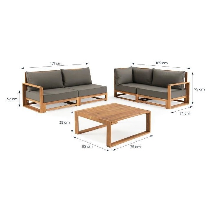 Salon de jardin en bois d'Acacia FSC avec coussins - 5 persones - Sant