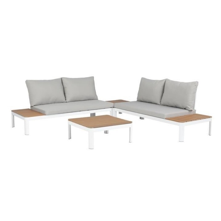 Salon de jardin modulable, en aluminium couleur blanc et poly bois - 4