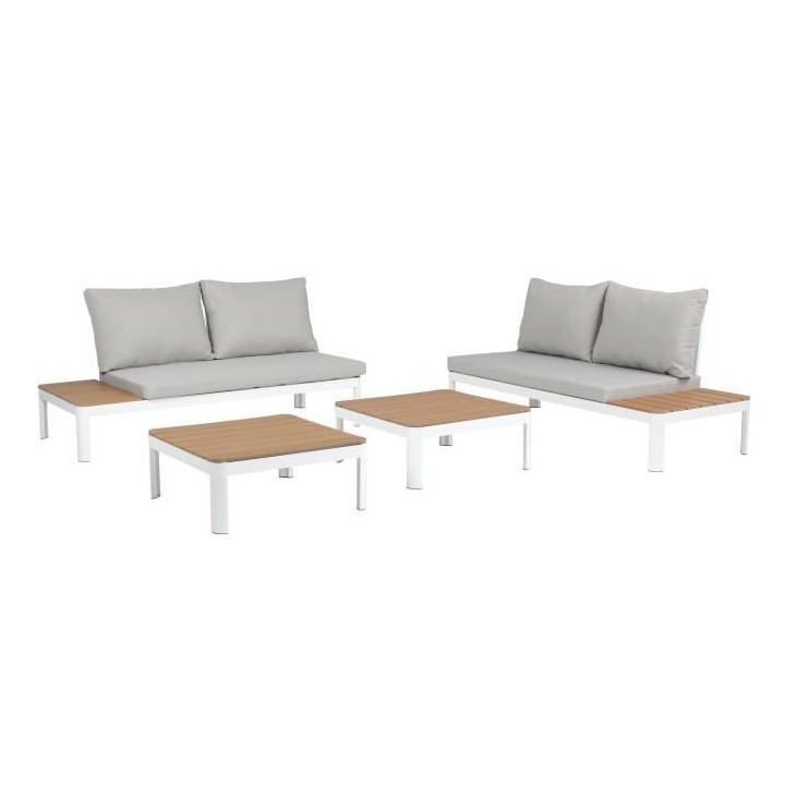 Salon de jardin modulable, en aluminium couleur blanc et poly bois - 4