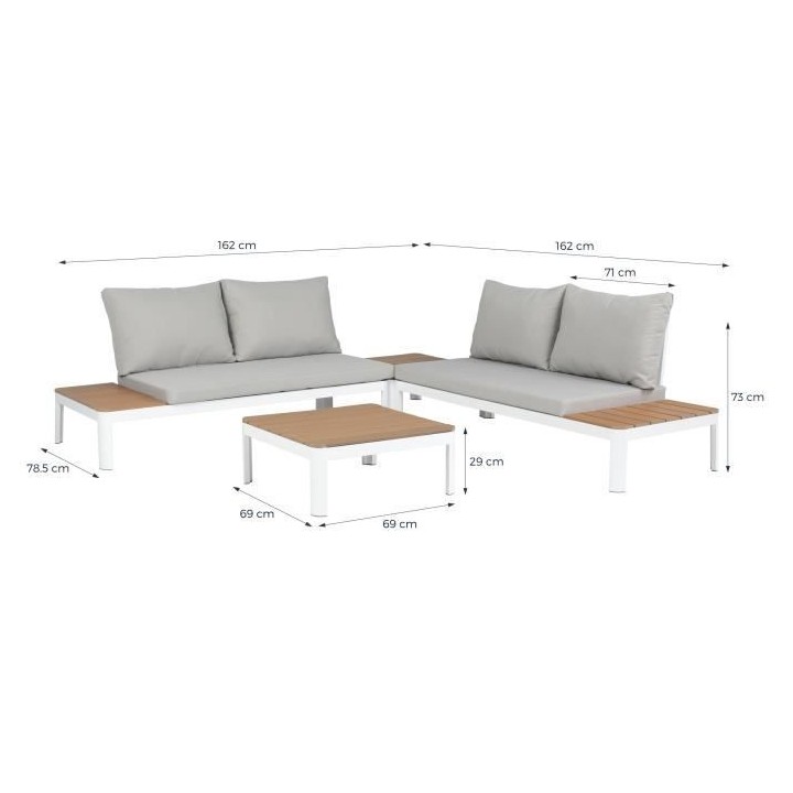 Salon de jardin modulable, en aluminium couleur blanc et poly bois - 4