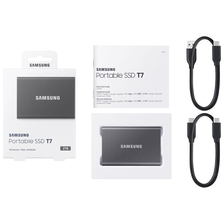 SAMSUNG - SSD externe - T7 Gris - 2To - USB Type C (MU-PC2T0T/WW)