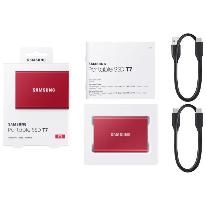 SAMSUNG - SSD externe - T7 Rouge - 1To - USB Type C (MU-PC1T0R/WW)