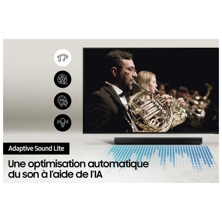 Barre de son 2.1ch 380W + Caisson sans fil 6,5'' + Adaptative Sound Li
