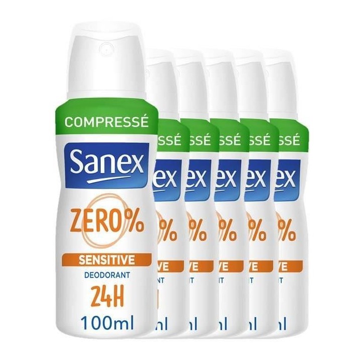 Lot de x 6 SANEX Déodorant sans sels d'aluminium Zéro 0% Peaux sensi