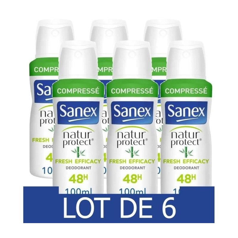 Lot de 6 SANEX Déodorant naturel Natur Protect Fresh efficacité 48h Bambou spray compressé - 100 ml