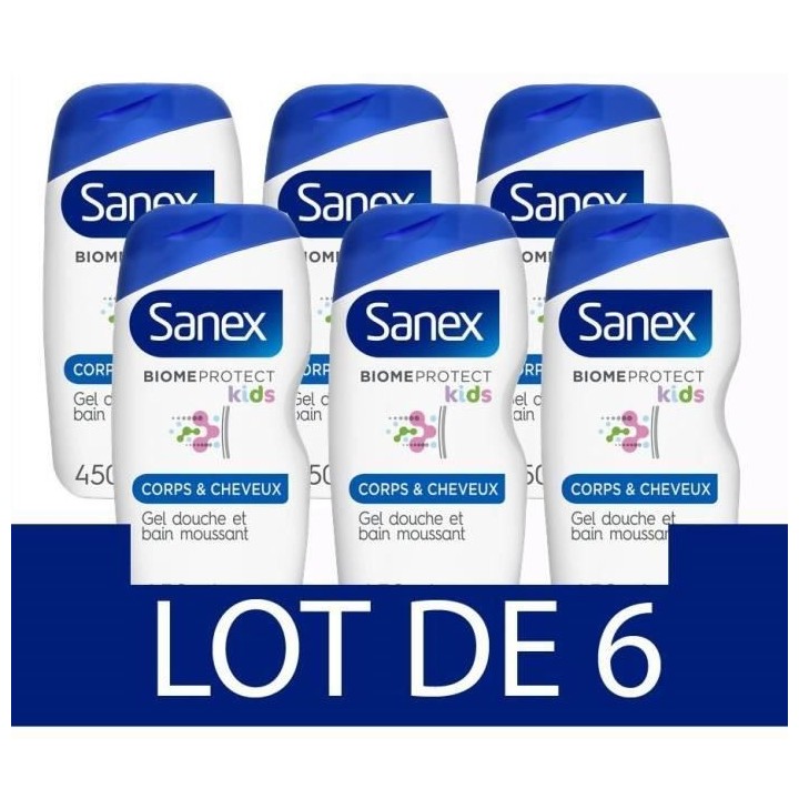 [Lot de 6] SANEX Gels douches Enfant Biome Protect Dermo Corps et Chev