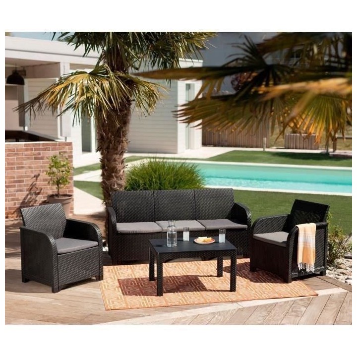 Salon de jardin - en résine imitation rotin tressé - Allibert by KET