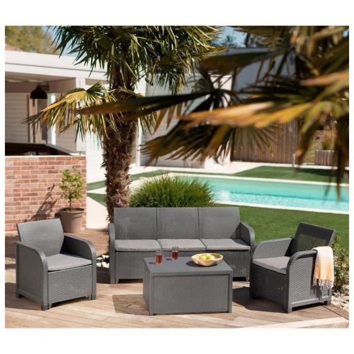 Salon de jardin - en résine imitation rotin tressé - Allibert by KET