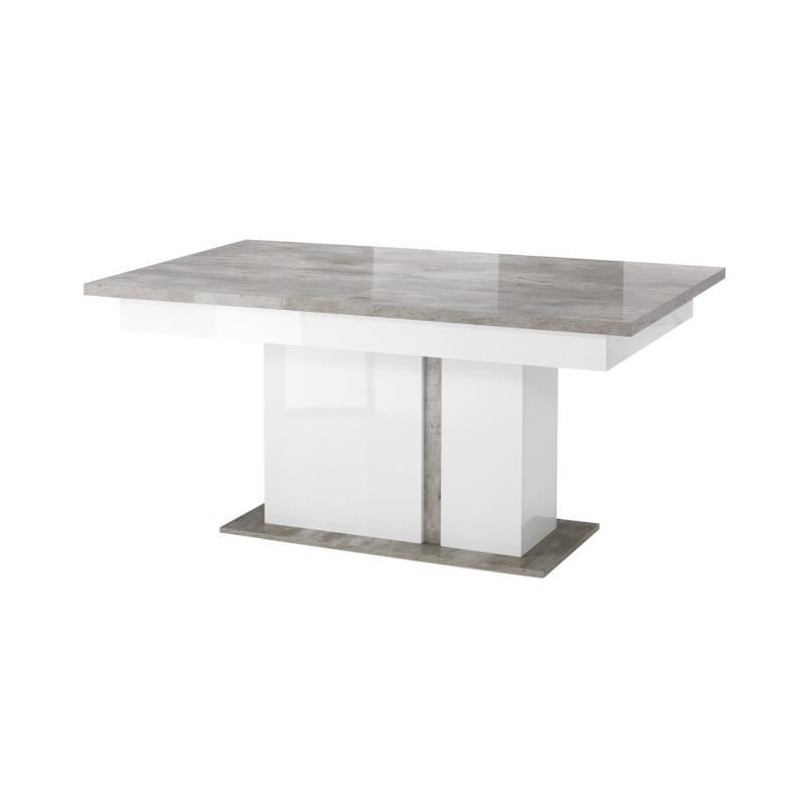 Table extensible laqué blanc finition béton - Rectangulaire - SANTANA - L 160/20