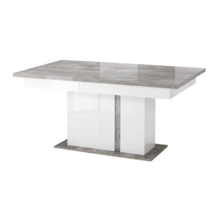 Table extensible laqué blanc finition béton - Rectangulaire - SANTAN