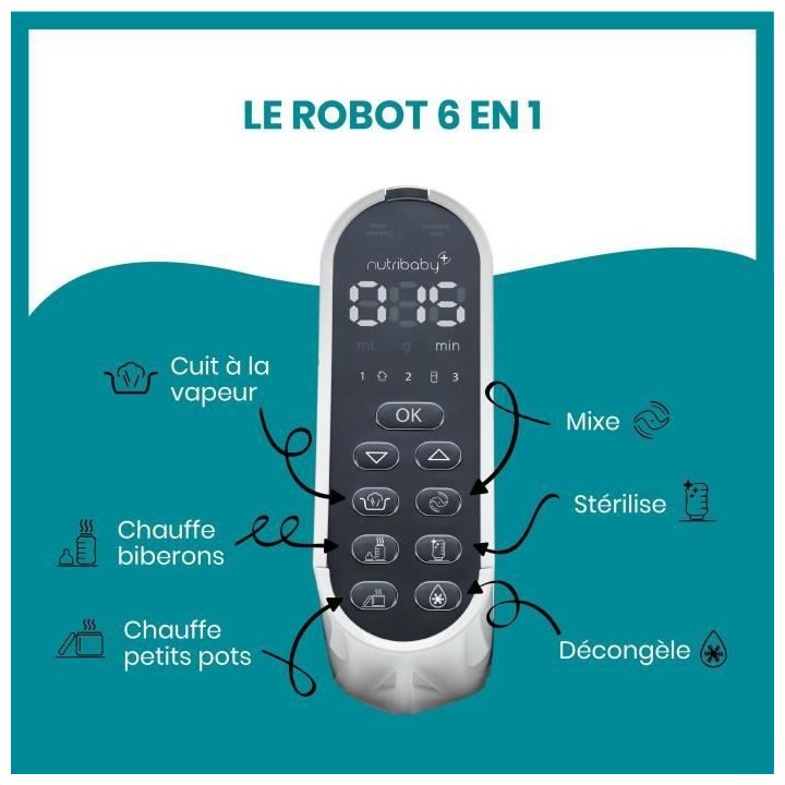 BABYMOOV Nutribaby(+) - Robot Multifonctions 6 en 1 - Cuiseur-vapeur/M