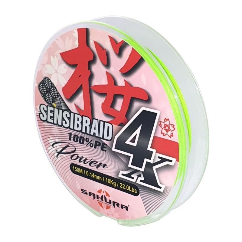 SAKURA Fils Tresses Sensibraid 4 Chart 150 M - 0.14 mm / 10Kg / 22Lbs