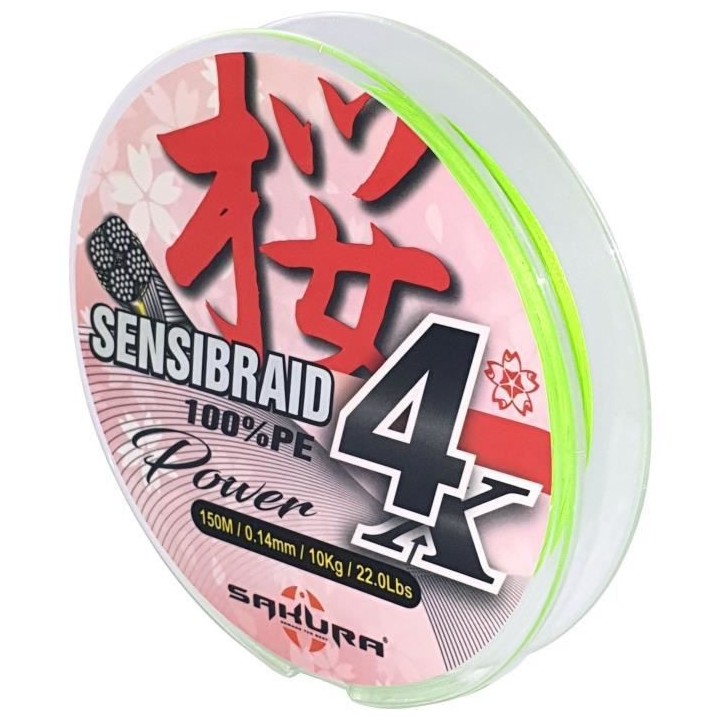 SAKURA Fils Tresses Sensibraid 4 Chart 150 M - 0.14 mm / 10Kg / 22Lbs