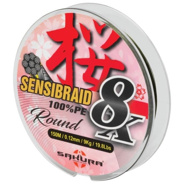 SAKURA Fils Tresses Sensibraid 8 Green 150 M - 0.20 mm / 19Kg / 41.8Lb