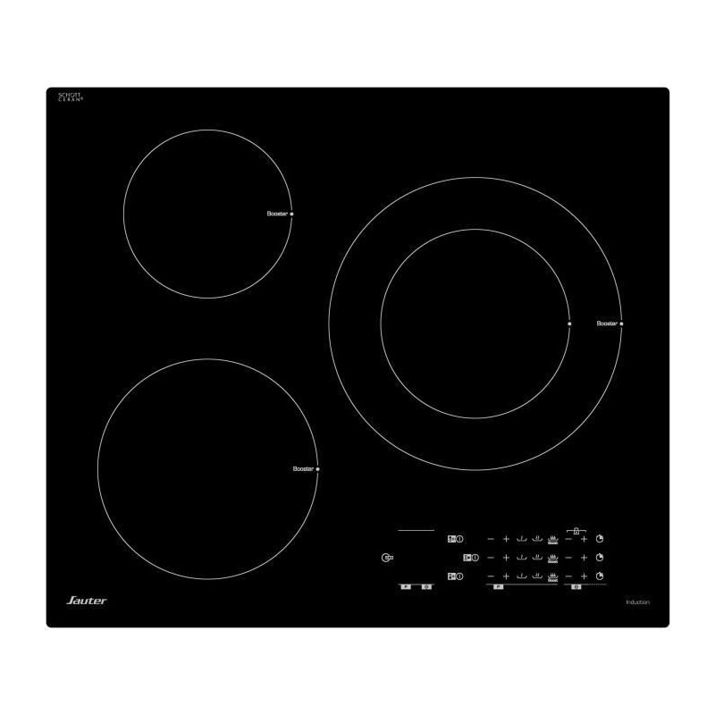 Table de cuisson induction SAUTER - 3 zones - 7200W - L60 x P52 cm - SPI5361B - Revetement verre - Noir