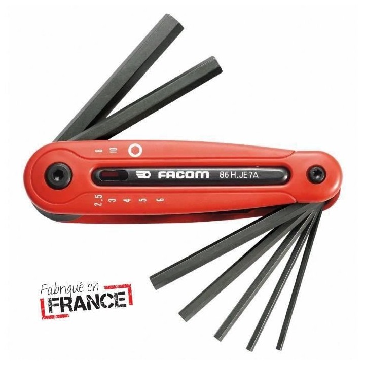 Jeu de 7 Clés Mâles 6 pans sur monture Canif FACOM - 86H.JE7APB (Jeu