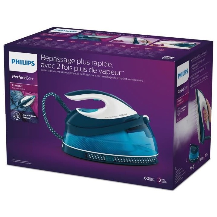 PHILIPS Centrale vapeur PerfectCare Compact GC7840/20, 6,5 bars, Press
