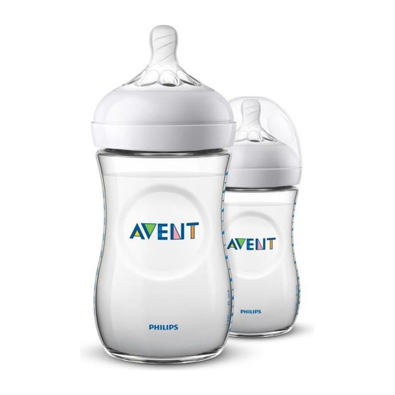 PHILIPS AVENT SCF033/27 Lot de 2 Biberons Natural - 260 ml - débit lent - 1 mois et +